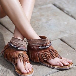 Free People Wonder Land Fringe Sandal Taupe